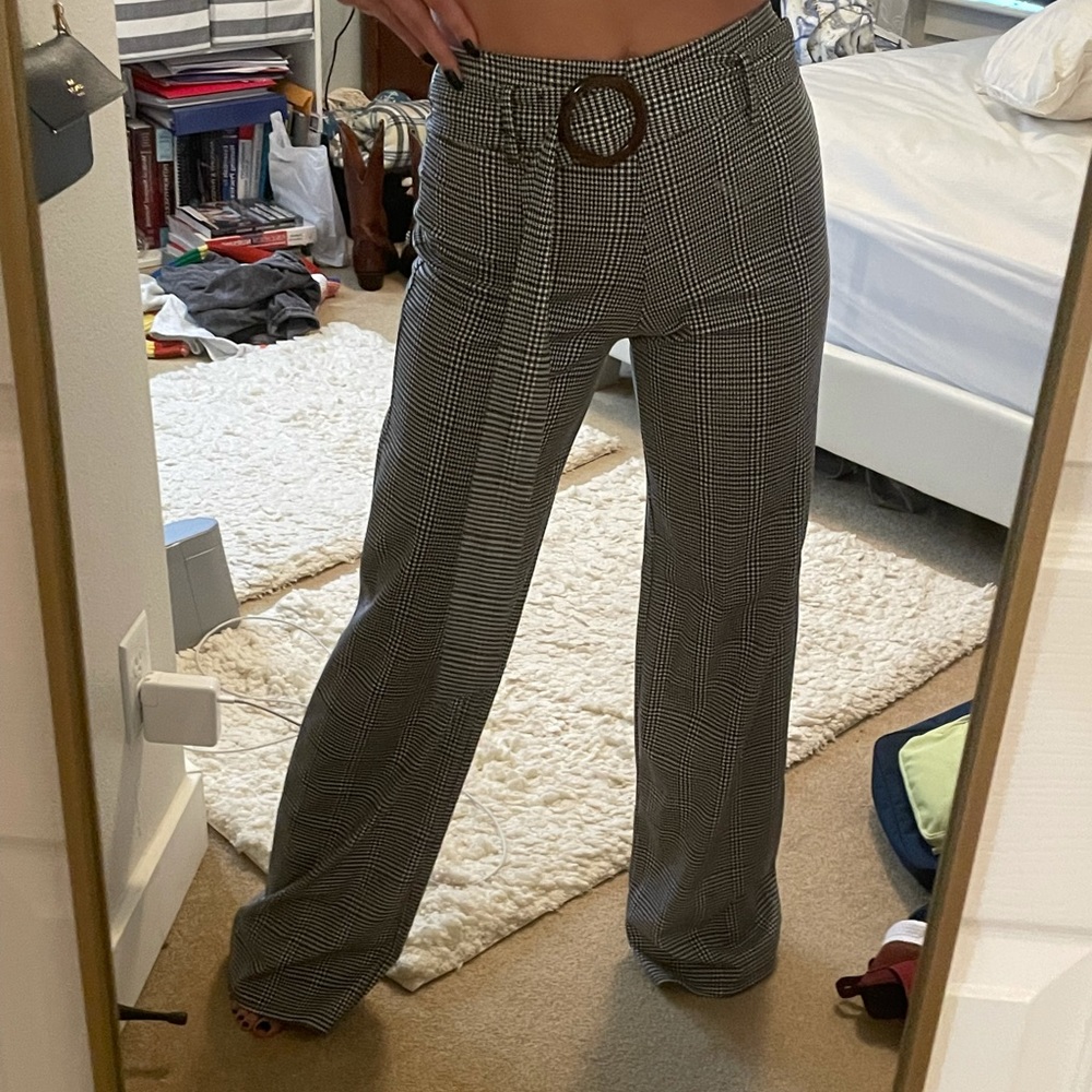 Patterned, flared/wide leg, belted pants